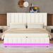 Queen Size Hydraulic Storage Bed LED Platform Bed with Sockets, White