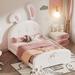 White Twin size Upholstered Rabbit Shape Princess Bed ,Twin Size Platform Bed w/ Headboard & Footboard, Wood Slats Support