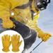Opolski 1 Pair Men Gloves Cold Proof Plush Faux Leather Anti-falling Pure Color Insulated Gloves for Outdoor Yellow