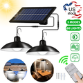 Solar Pendant Lights Dual Head Solar Pendant Light Indoor Outdoor LED Hanging Shed Lamp with Remote Control for Garden Yard Corridors Walkway Pathway Garage Driveway White