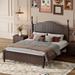 Walnut Full Size Wood Platform Bed Frame, Retro Platform Bed with Wooden Slat Support & Wood Headboard for Guest Room Bed Room