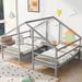 Double Twin Size Triangular House Beds with Built-in Table, Gray