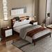 Wood Platform Bed with USB and LED Lights and Two Nightstands,3-Pieces Bedroom Sets