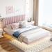 Pink Queen Size Upholstered Bed Comfy Velvet Platform Bed with Sensor Light