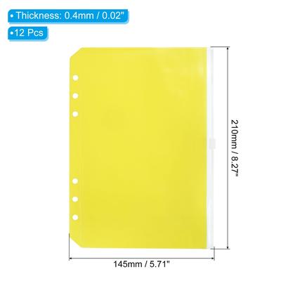 A5 Binder Pocket, 12 Pack PVC Zipper 6 Holes Binder Pouch