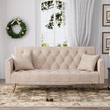 Ouyessir Velvet Tufted Convertible Futon Sofa Bed Loveseat with Metal Legs-Style 2