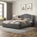 Gray Classic Queen Size Platform Bed w/ Wingback Headboard & 4 Drawers, Linen Fabric Upholstered Bed Frame No Box Spring Needed