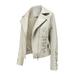 LBECLEY 8Ball Jacket Womens Women Slim Jacket Artificial Leather Coat Lapel Zipper Bandage Biker Motorcycle Short Fashion Outwear Coat Cropped Beige Xxxl