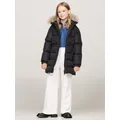 Tommy Hilfiger Kids' Longline Quilted Fur Hood Coat, Black