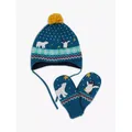 Frugi Baby Snug Snowy Fair Isle Knitted Hat & Mittens Set, Blue