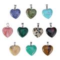 10pcs Heart Shape Healing Beads Natural Stone Charms Pendants Heart Shape Stone Pendants DIY Crystal Charms for Necklace Jewelry Making (Random Color/20mm/ with no Necklace)