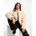 Wednesday's Girl borg funnel neck puffer jacket in cream-White