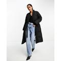 French Connection tie waist long puffer coat in black