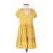 Lush Casual Dress - Mini Scoop Neck Short sleeves: Yellow Print Dresses - Women's Size 8