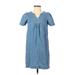 Madewell Casual Dress - Shift V Neck Short sleeves: Blue Solid Dresses - Women's Size 2X-Small