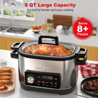 8-in-1 Multi Cooker with Air Fry, Sous Vide, Rice, Sauté Slow Cook, Steam, Roast, & Grill, 8 QT Cooking Bowl, 8 Pre-Set Programs