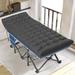 Folding Camping Blue Cot with Removable Cotton Mattress, Black Pad