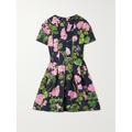 Oscar de la Renta - Pleated Floral-print Faille Dress - Navy