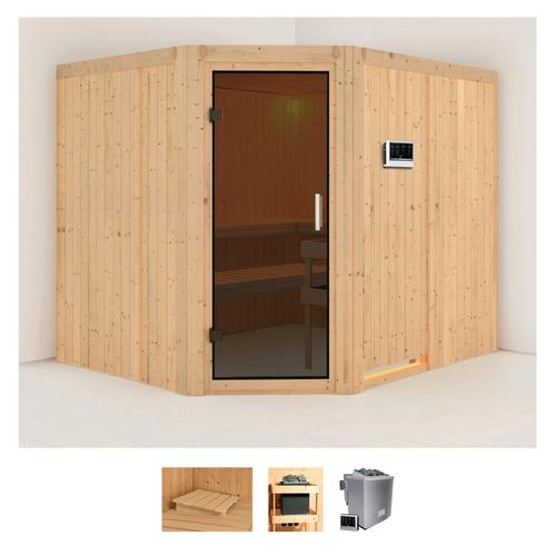 „KARIBU Sauna „“Marit““ Saunen 9-kW-Bio-Ofen mit externer Steuerung beige (naturbelassen) Saunen“