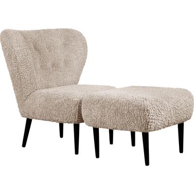 Sessel "Dinah", beige, B:84cm H:92cm T:83cm, 100% Polyester, LEGER HOME BY LENA GERCKE, Sessel, Einzelsessel Ohrensessel mit Hocker Sessel mit Hocker Ohrensessel Sessel, Knopfheftung im Rücken, wahlweise mit oder ohne Hocker Image
