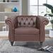 Chesterfield Chair - Canora Grey Leelouis 40" W Tufted Chesterfield Chair Leather in Black/Brown | 28.35 H x 40 W x 32 D in | Wayfair