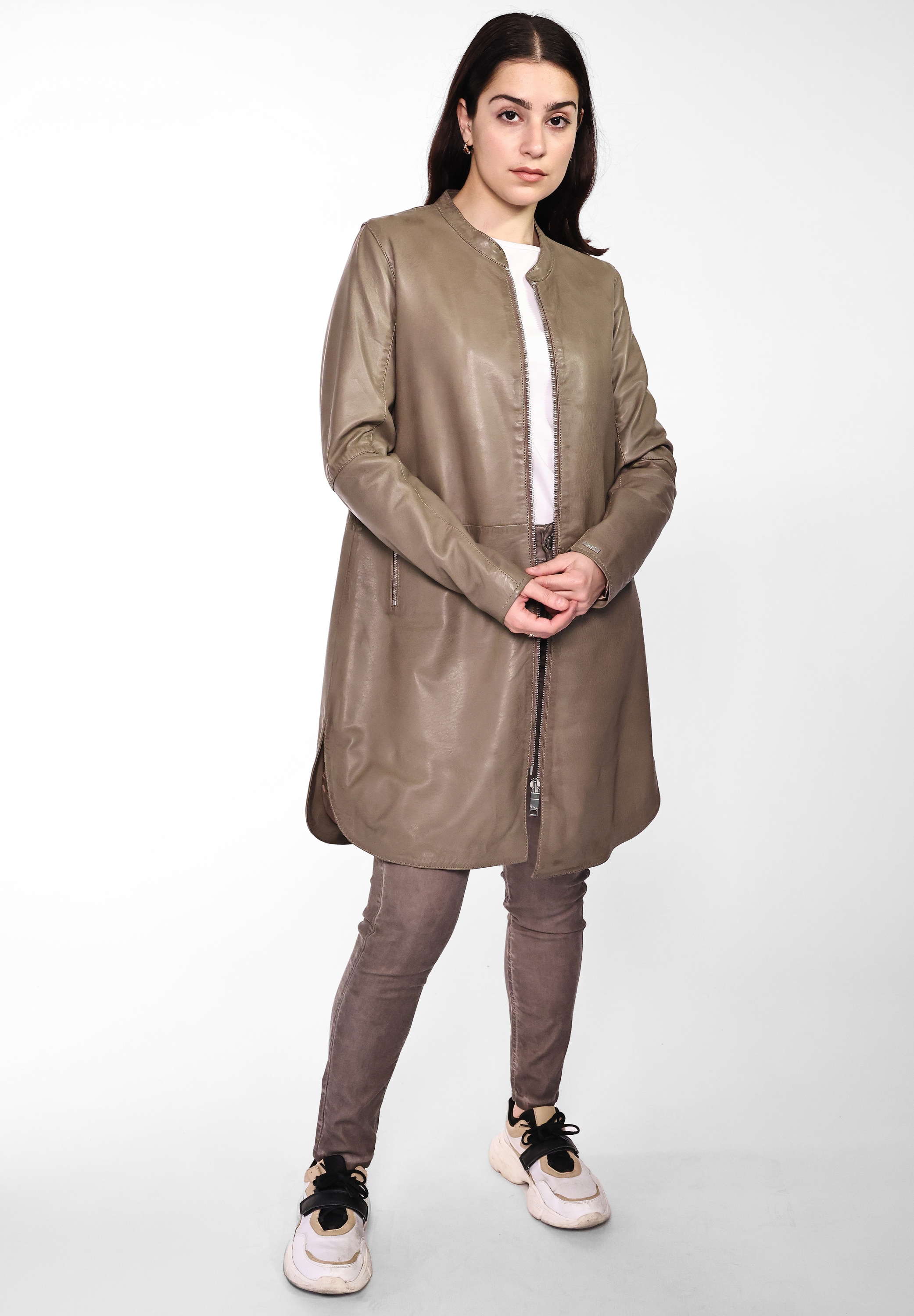 Ledermantel MAZE "4202040", Damen, Gr. XL, braun (mud), Obermaterial: 100% Lammleder / Futter: 100% Polyester, Mäntel Image