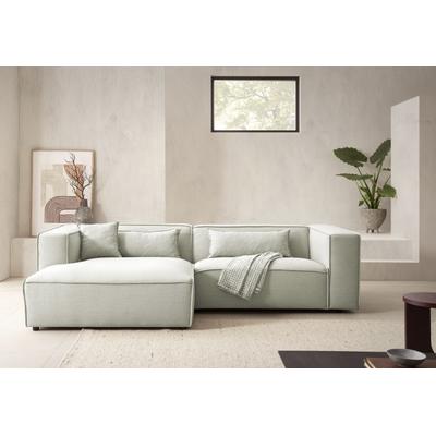 Ecksofa "PIARA mit Kedernaht in Cord oder Leinenoptik, moderne Couch in L-Form", grün (hellgrün), B:267cm H:66cm T:167cm, 100% Polyester, LEGER HOME BY LENA GERCKE, Sofas, wahlweise Ottomane rechts/links, schwarze Füße, bequemer Sitzkomfort Image