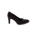 Stuart Weitzman Heels: Slip-on Chunky Heel Classic Brown Solid Shoes - Women's Size 6 1/2 - Almond Toe