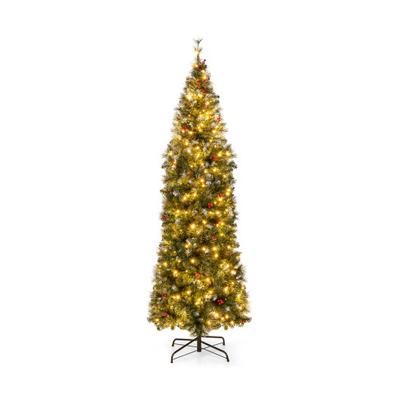 Costway 5/6/7/8/9 FT Pre-Lit Artificial Hinged Slim Pencil Christmas Tree-7 ft