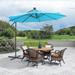 Blue Solar LED Patio Umbrella with 32 LED Lights, Fade-Resistant Canopy, All-Weather Durability