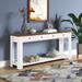 Antique White+ Brown Vintage 63" Solid Wood Console Table, 4 Drawers, Bottom Shelf