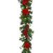 6ft Artificial Mixed Velvet Poinsettia Berry Pine Cone & Pine Christmas Garland with Geometric Crystal String Light Set
