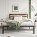Rustic Brown Full Size Platform Bed Frame with Vintage Wood Headboard, Metal Slats Support, and No Box Spring Required