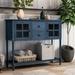 Antique Navy Farmhouse 42" Sideboard Console Table with 2 Glass Door Cabinets and 2 Storage Drawers, Bottom Shelf