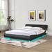 Queen Size Faux Leather Upholstered Platform Bed Frame,LED lighting with remote controller and APP