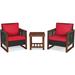 3PCS Patio Wicker Furniture Set Rattan Outdoor Sofa Set with Cushion Red