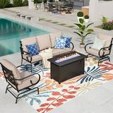 Summit Living 5-Seat Outdoor Conversation Set with Rectangle Fire Pit Table 3-Seat Sofa & Two Rocking Chairs 50 000 BTU Black & Beige