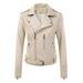 LBECLEY Lightweight Winter Jackets for Women Womens Long Sleeve Leather Jacket Motorcycle Leather Jacket Pu Leather Jacket Fashion Womens Jacketcoat 3X Biker Jacket Women Beige Xxl