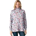 Plus Size Women's Perfect Printed Long-Sleeve Turtleneck Tee by Woman Within in Heather Grey Red Pretty Floral (Size 1X) Shirt