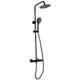 Matt Black Finish Round Thermostatic Bar Mixer Shower With Overhead Drencher & Wall Mounted Sliding Handset (sea) - 2 Shower Heads