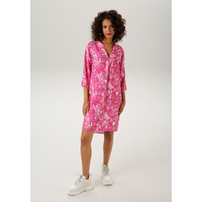 Sommerkleid ANISTON CASUAL, Damen, Gr. 42, N-Gr, bunt (pink, weiß, rosa, rose), Web, Obermaterial: 100% Viskose, bedruckt, gemustert, modisch, figurumspielend kniefrei, V-Ausschnitt, 3/4-Ärmel Krempelärmel, Kleider, mit farbharmonischem, graphischem... Image