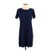 J.Crew Casual Dress - Shift Crew Neck Short sleeves: Blue Solid Dresses - Women's Size 2X-Small