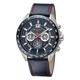 REGENT BA-827 Men's Watch Chronograph Stainless Steel with Genuine Leather Strap Large Date Analogue 10 ATM, Steel blue/red