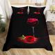 Rose Duvet Cover Red Black Wine Glass Floral Bedding Set for Women Men Boys Girls Romantic Flowers Comforter Cover Double,Couple Valentine'S Day Gifts Gothic Roses Bed Set Wedding Bedroom Decor