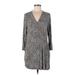 J.Jill Casual Dress - Mini V Neck 3/4 sleeves: Gray Dresses - Women's Size Medium Tall