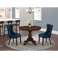 Alcott Hill® 3 Pc Kitchen Table Set - Round Dining Room Table & 2 Parson Chairs, Antique Walnut /Upholstered in Brown | Wayfair