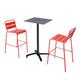 Ensemble table haute stratifié gris et 2 chaises hautes rouge