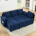 Sectional Modular Sofa Couch, 6 Storage Seat Convertible Sofa Bed Set for Living Room, Navy Blue Corduroy Velvet