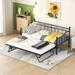 Twin Size Metal Daybed with Twin Size Adjustable Portable Folding Trundle Platform Bed Frame for Dorm, Bedroom Space-Saving