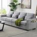 104" Linen Upholstered Sofa 4-Seater Sectional Sofa with Armrest Pockets and Removable Cushions for Livingroom
